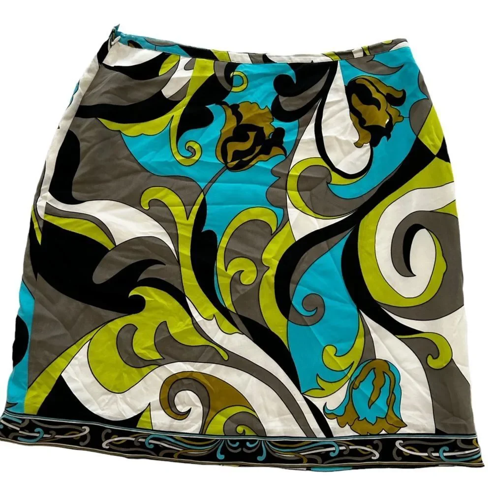 Silkland, 100% silk skirt with psychedelic print lined size 14